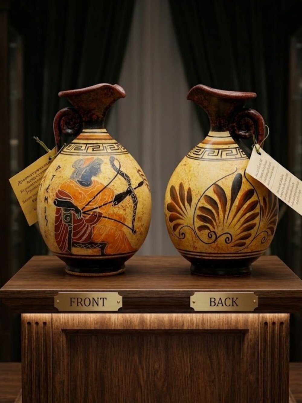 Replica 6" Ancient Greek Style Ceramic Pitcher Oinochoe Vase-Artemis Bow & Arrow